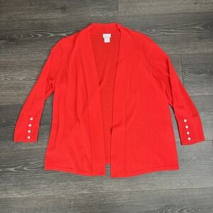 Chicos Lightweight Open Front‎ Cardigan Red 3/4 Sleeve Sz 1 Medium (8-10) Preppy